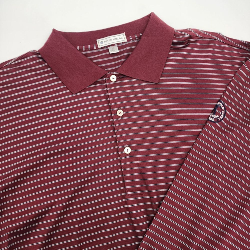 Peter Millar Polo Long Sleeve Shirt Golf Burgundy Striped Size XL